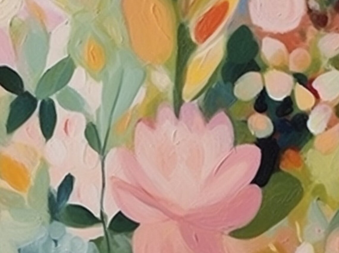 Green Flowers Oil Painting, Abstract Boho Floral Art Print - Image 4