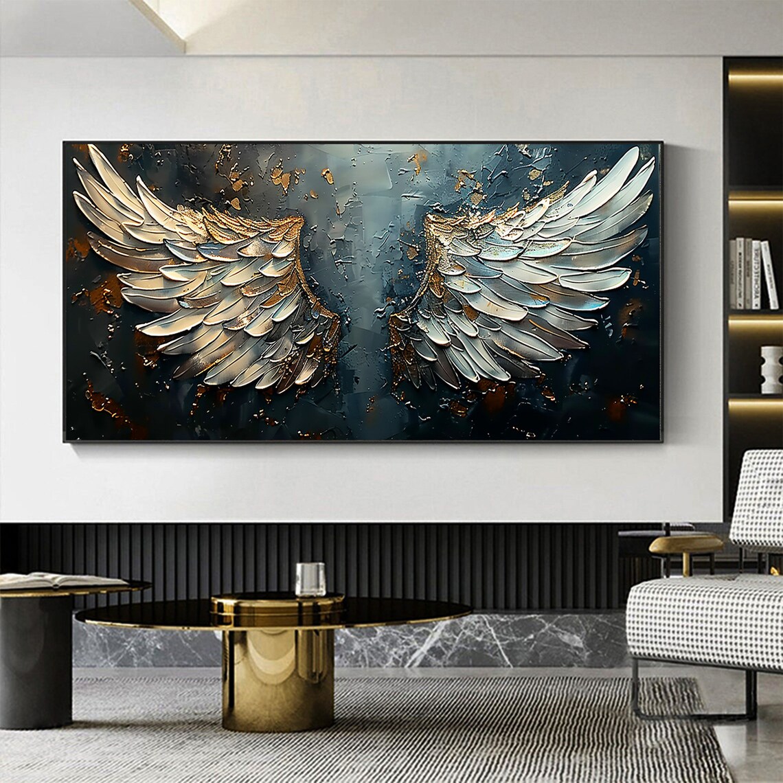Large Angel Wing Oil Painting, Boho Wall Art Print - Image 4