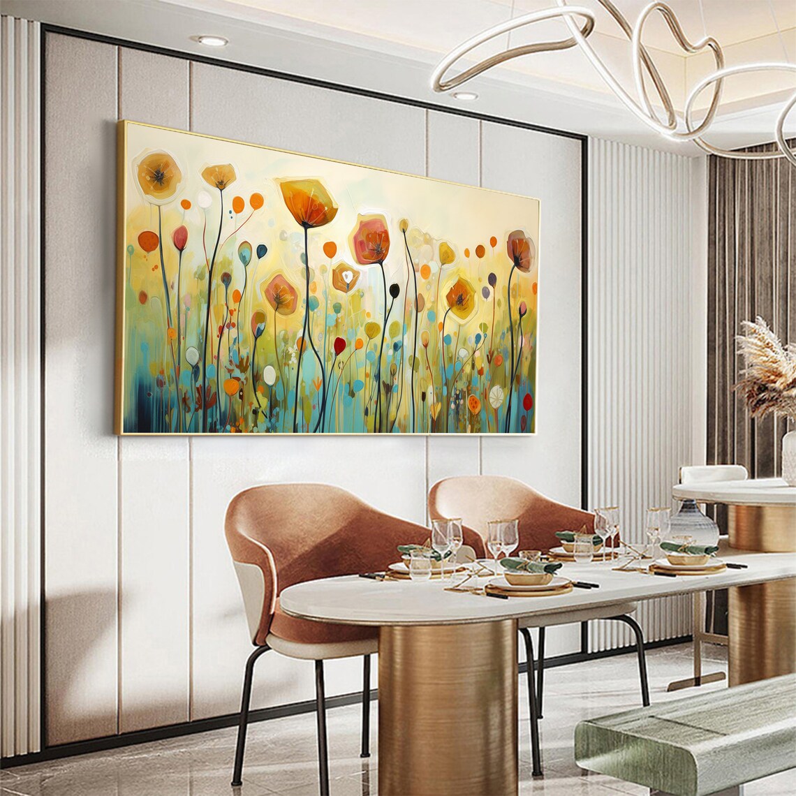 Orange Poppy Meadow Tall Stems Teal Green Floral Field Poster - Image 7