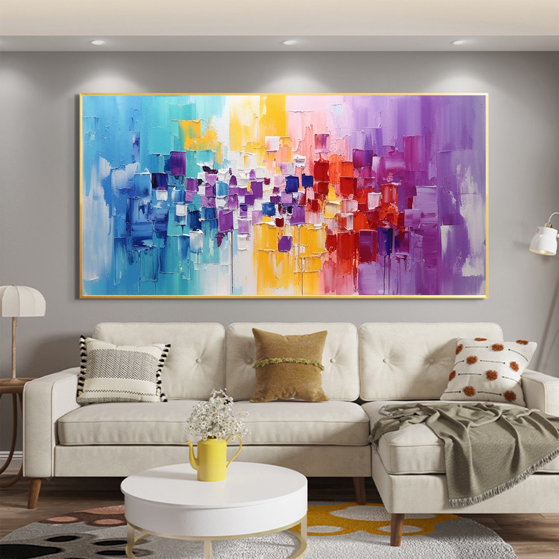 Rainbow Color Block Palette Knife Modern Abstract Canvas Poster - Image 6