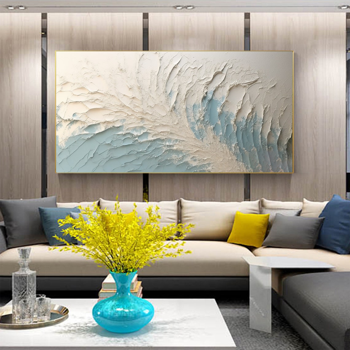 Swirling White Wave Foam Pale Blue Minimalist Texture Poster - Image 4