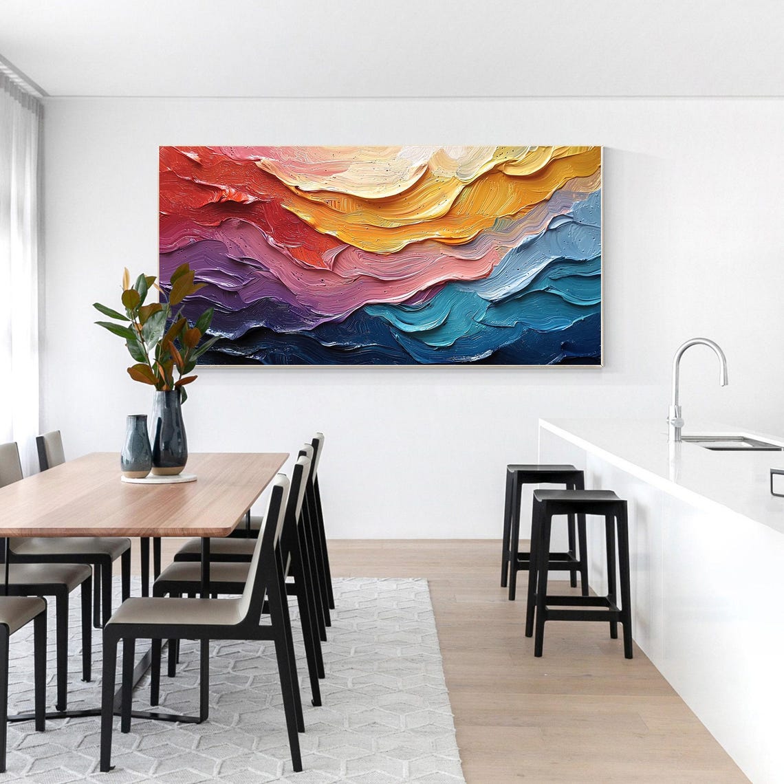Rainbow Ocean Wave Sunset Gradient Textured Abstract Art Poster - Image 5