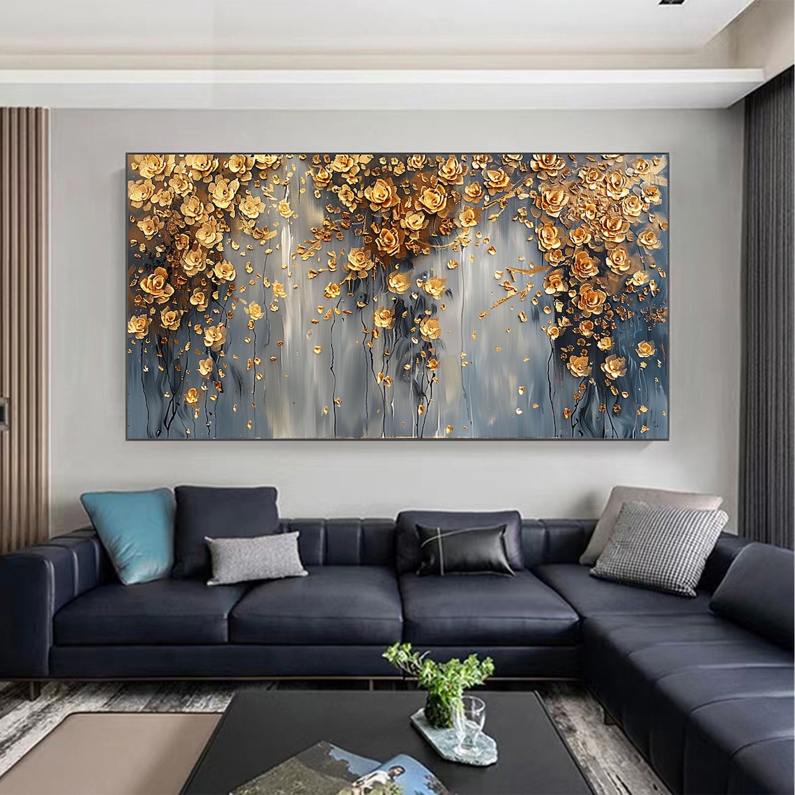 Custom Abstract Gold Flower Oil Painting, Boho Art Print - Image 4