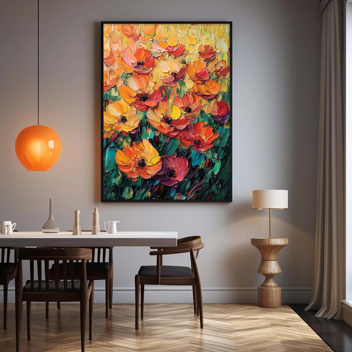 Custom Orange Flowers Oil Painting, Boho Wall Art Print - Image 5