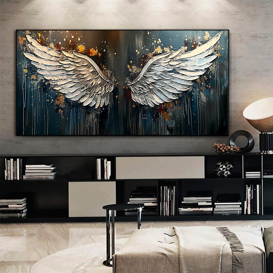 Angel Wing Oil Painting, Abstract White Wing Art - Image 3