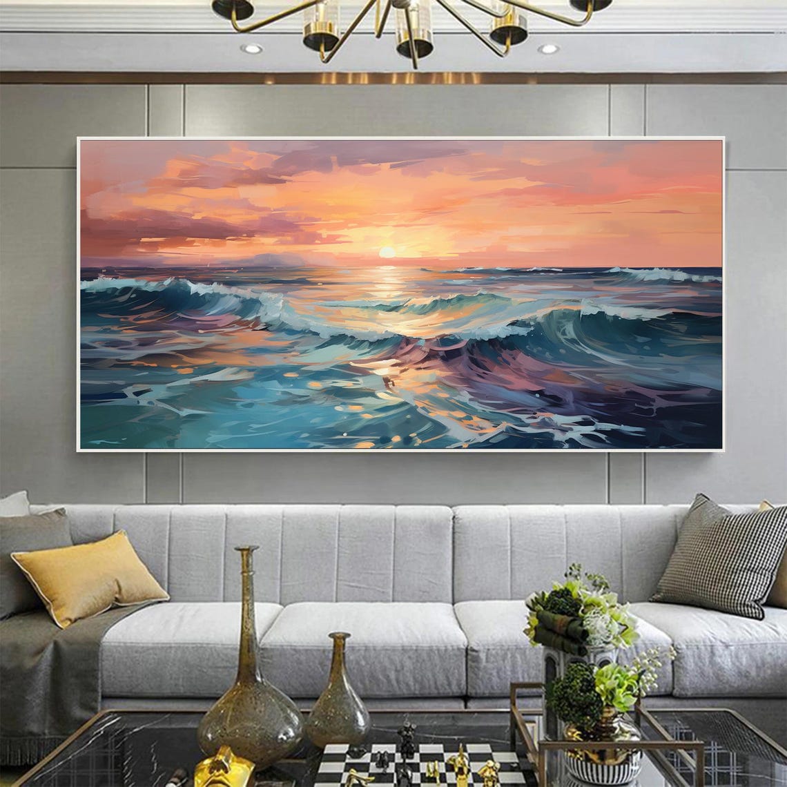 Lavender Sunset Ocean Waves Pastel Glow Seascape Artwork Poster - Image 4