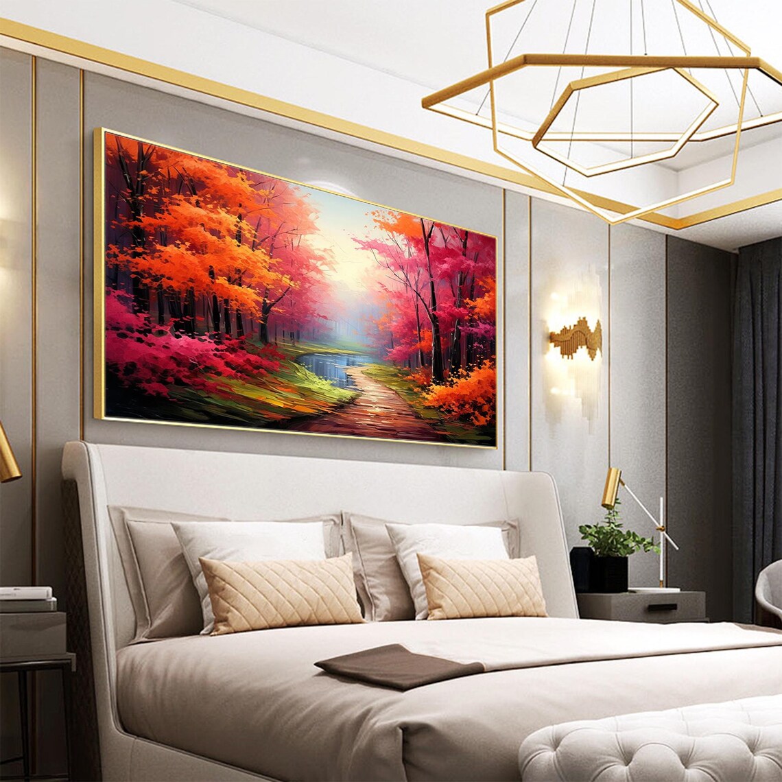 Colorful Forest Landscape Oil Painting On Large Wall Art Original Abstract Tree Wall Art Nature Art Custom Painting Bedroom Decor - Image 4