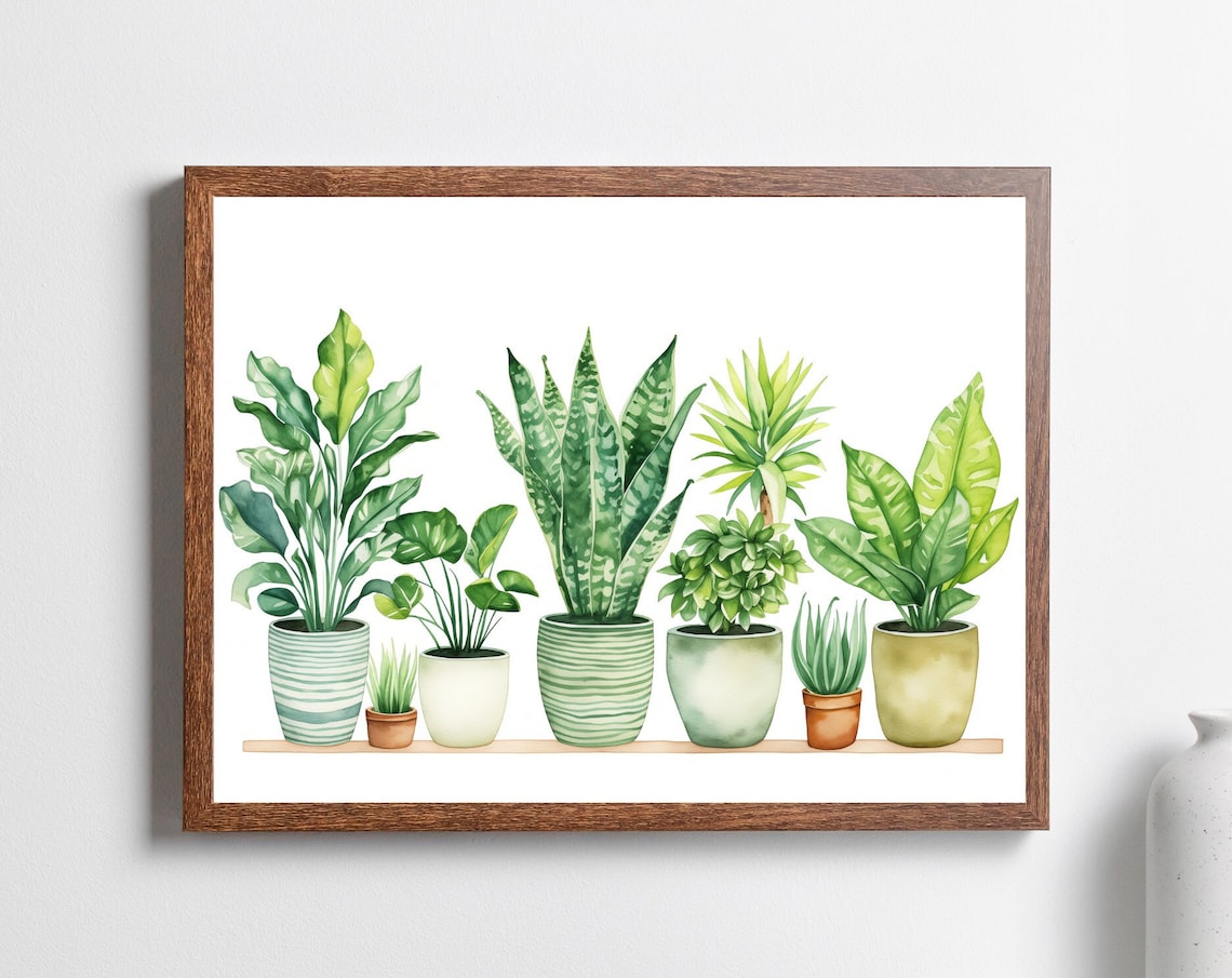 Potted Houseplant Watercolor Art Print, Botanical Decor