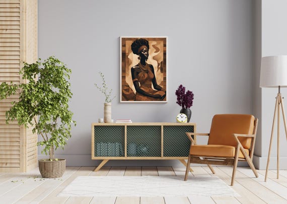 African Woman Portrait Art Print Vintage Boho Home Decor