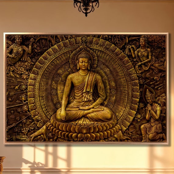 Golden Buddha Ornament Art Print, Buddhist Symbol