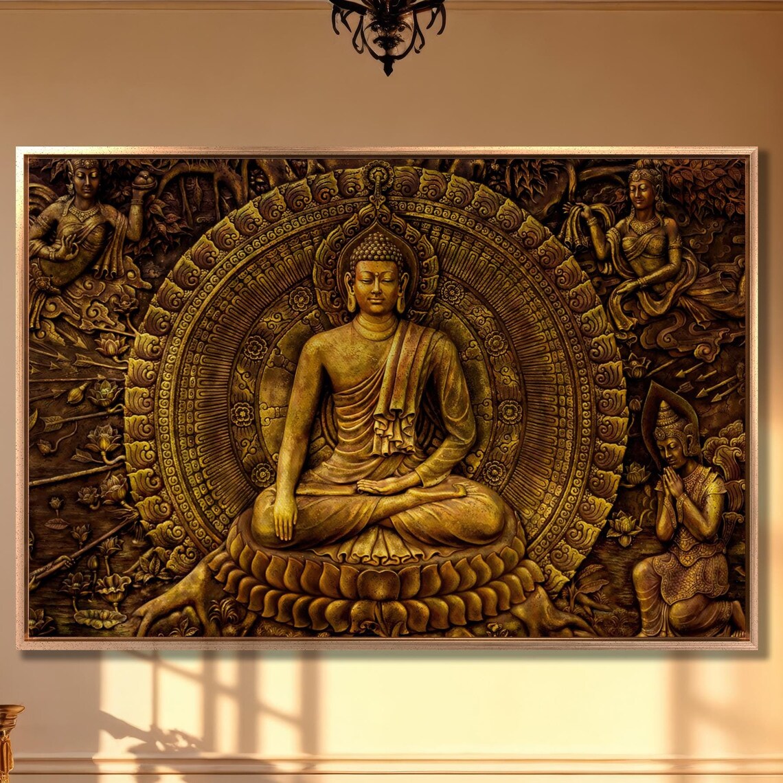 Golden Buddha Ornament Art Print, Buddhist Symbol