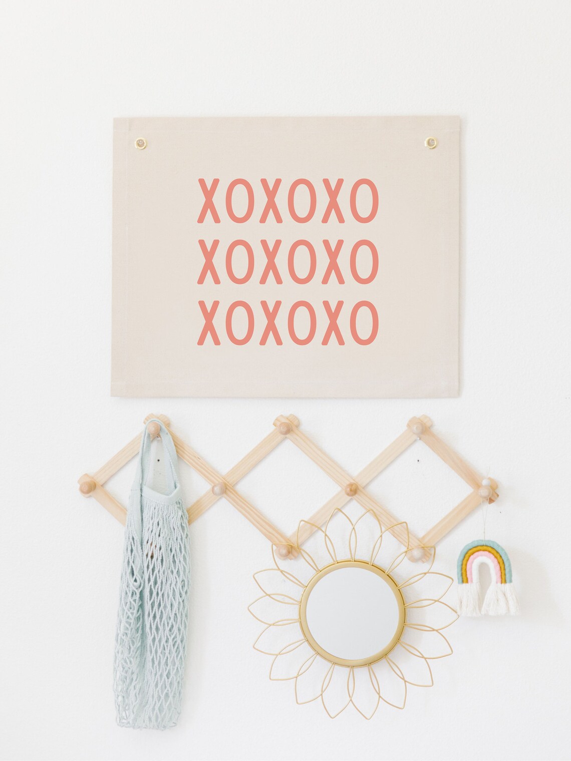 Xoxo Pattern Coral Lettering Valentines Canvas Flag Seasonal Wall Art - Image 3