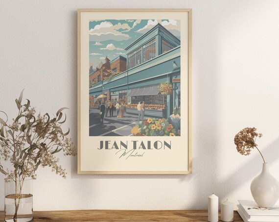 Jean Talon Montreal Market Vibrant Flower Stalls Vintage Travel Poster
