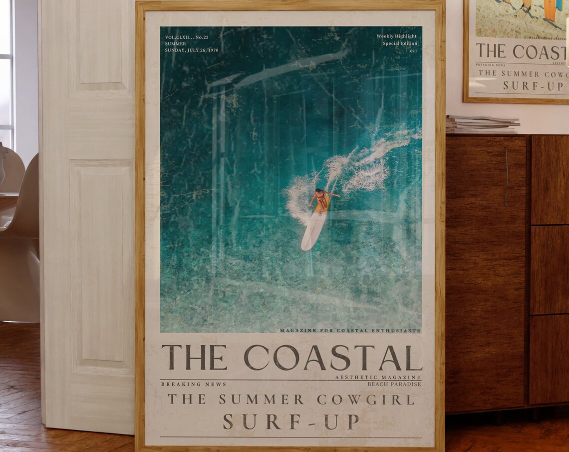The Coastal Magazine Cover Poster Summer Cowgirl Surf Up 1970