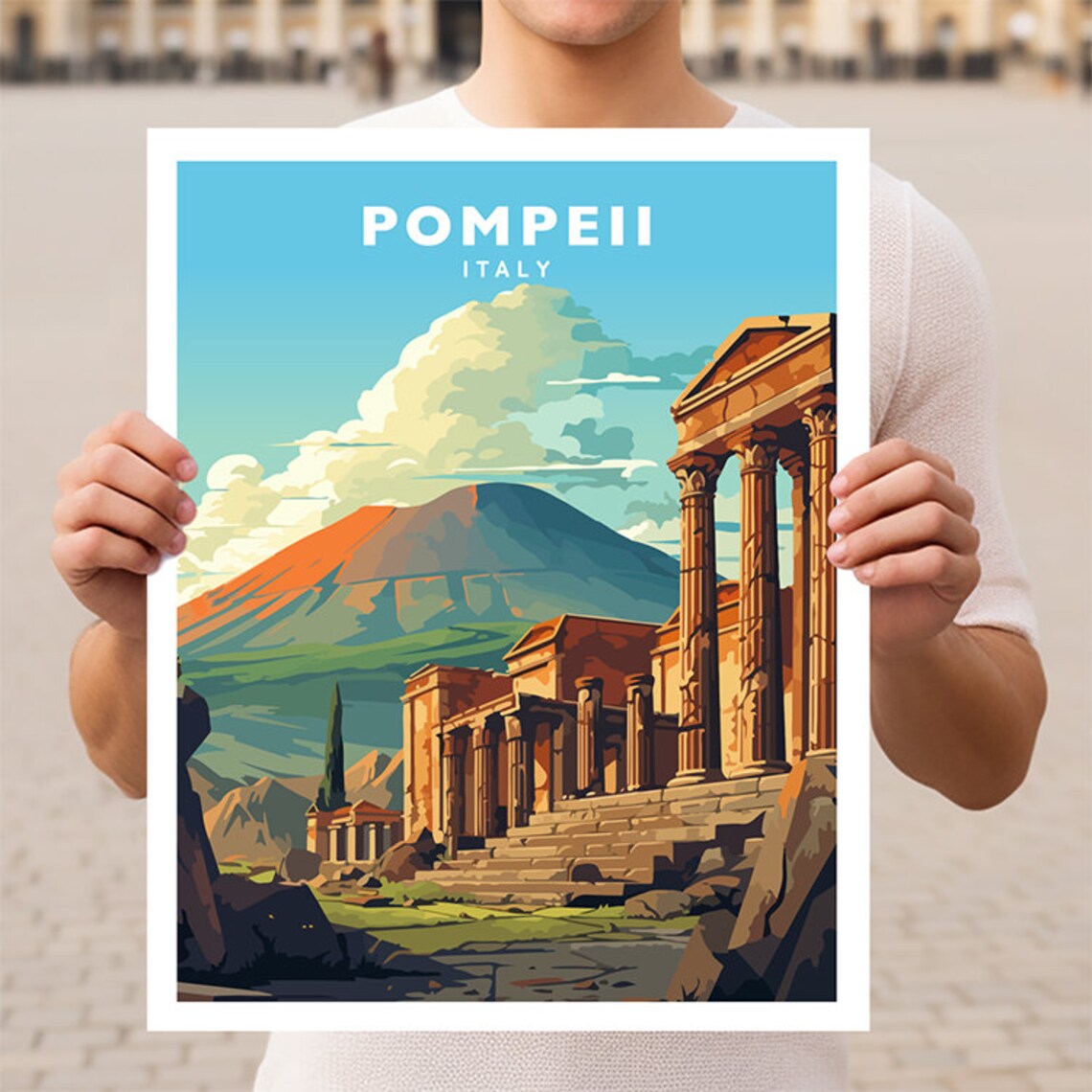 Pompeii Ancient Roman Ruins Mount Vesuvius Italy Travel Poster