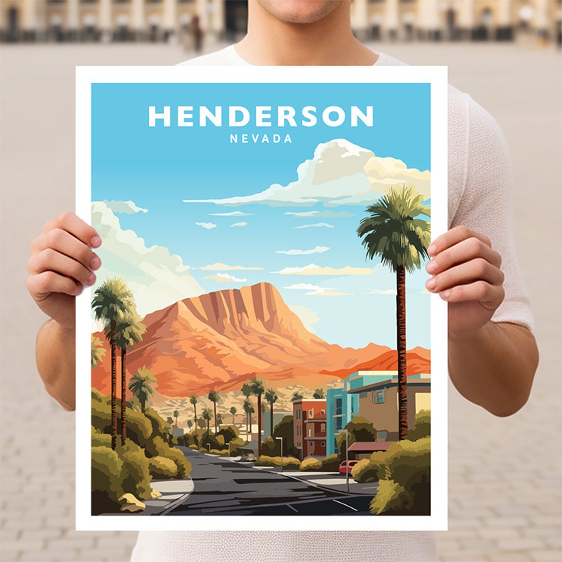 Henderson Nevada Desert Mountain Palm Tree Street Travel Poster