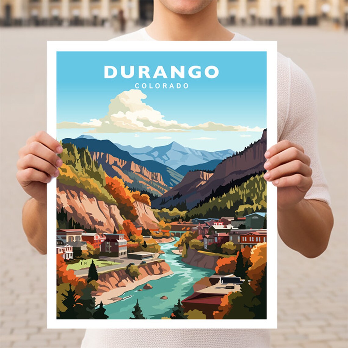 Durango Colorado Travel Poster, USA Wall Art Print