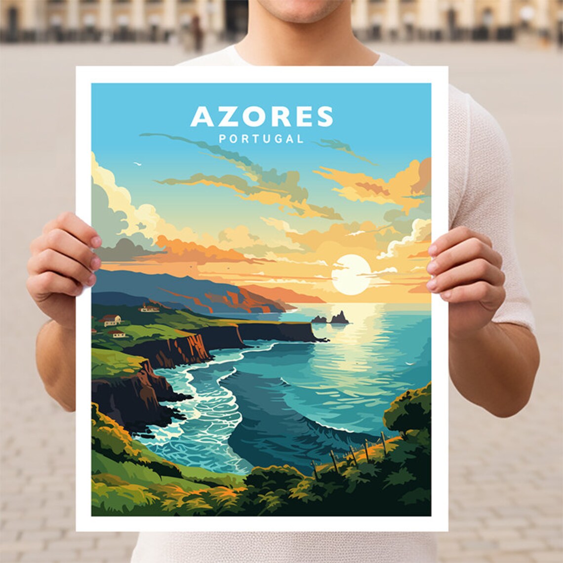 Azores Portugal Travel Poster, Europe Wall Decor
