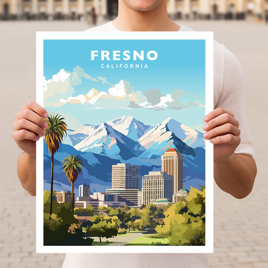 Fresno California Travel Poster, City Wall Art