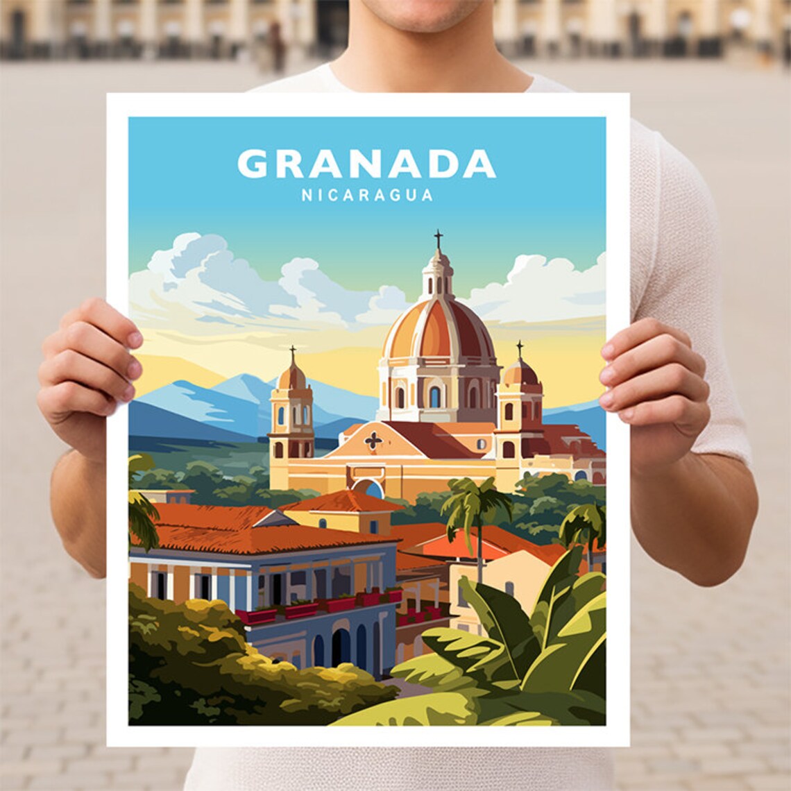 Granada Nicaragua Travel Poster, Travel Wall Art