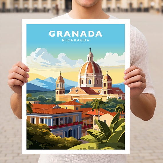 Granada Nicaragua Travel Poster, Travel Wall Art