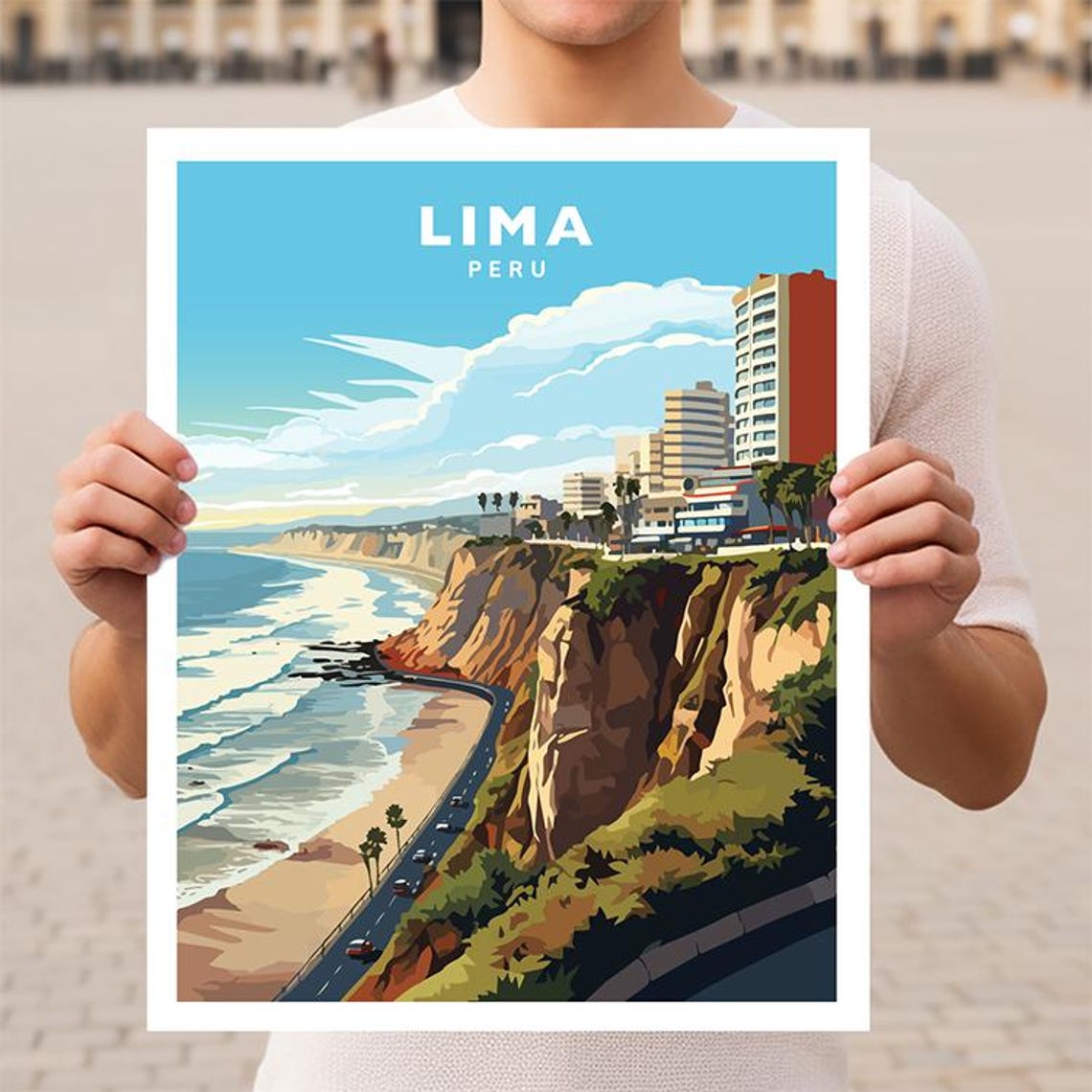 Lima Peru Miraflores Cliffside Coastline City View Travel Art Poster