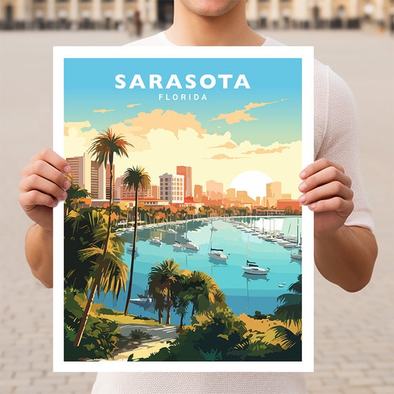 Sarasota Florida Travel Poster, Florida Wall Decor