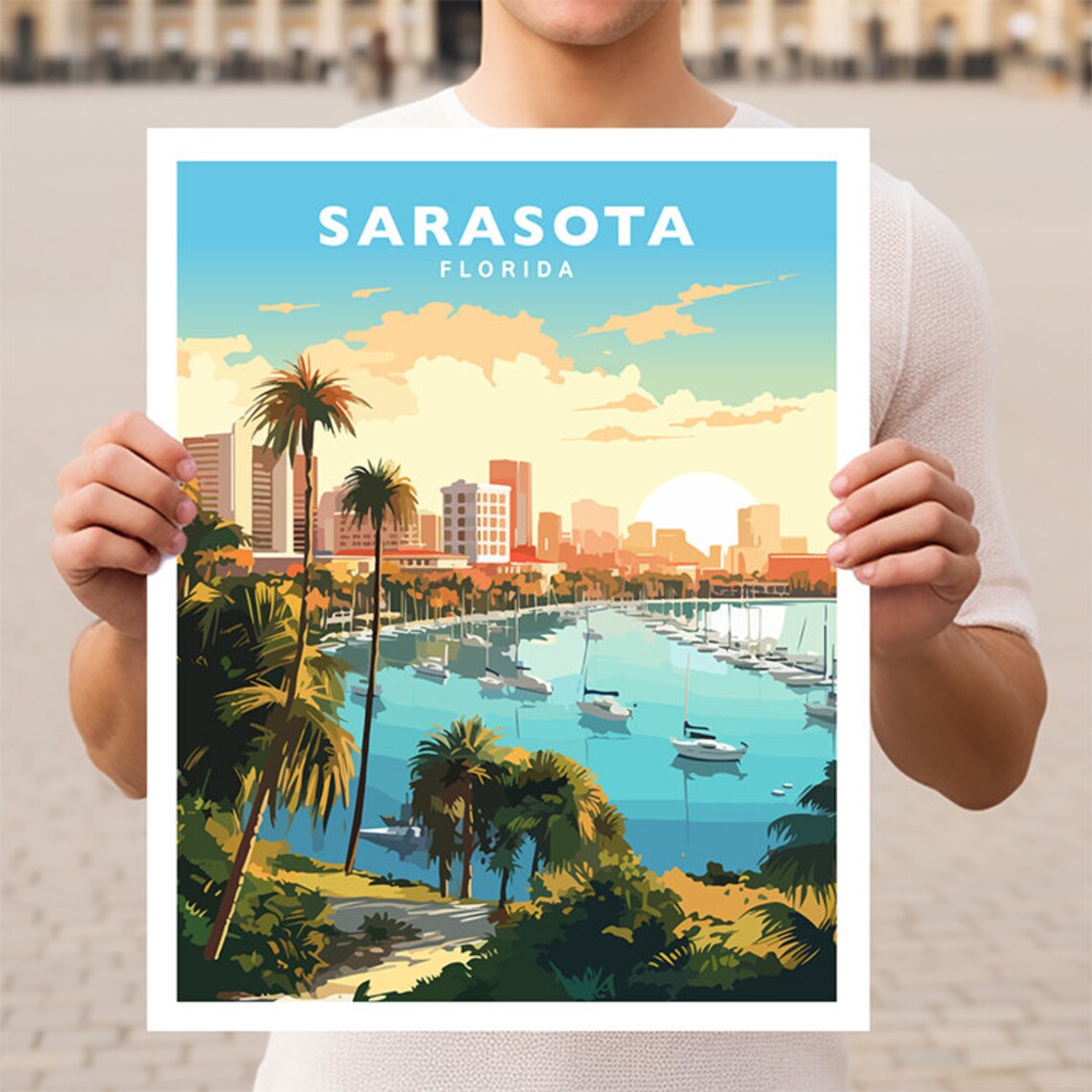 Sarasota Florida Travel Poster, Florida Wall Decor