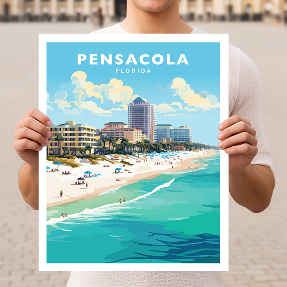 Pensacola Florida Travel Poster, Florida Place Art
