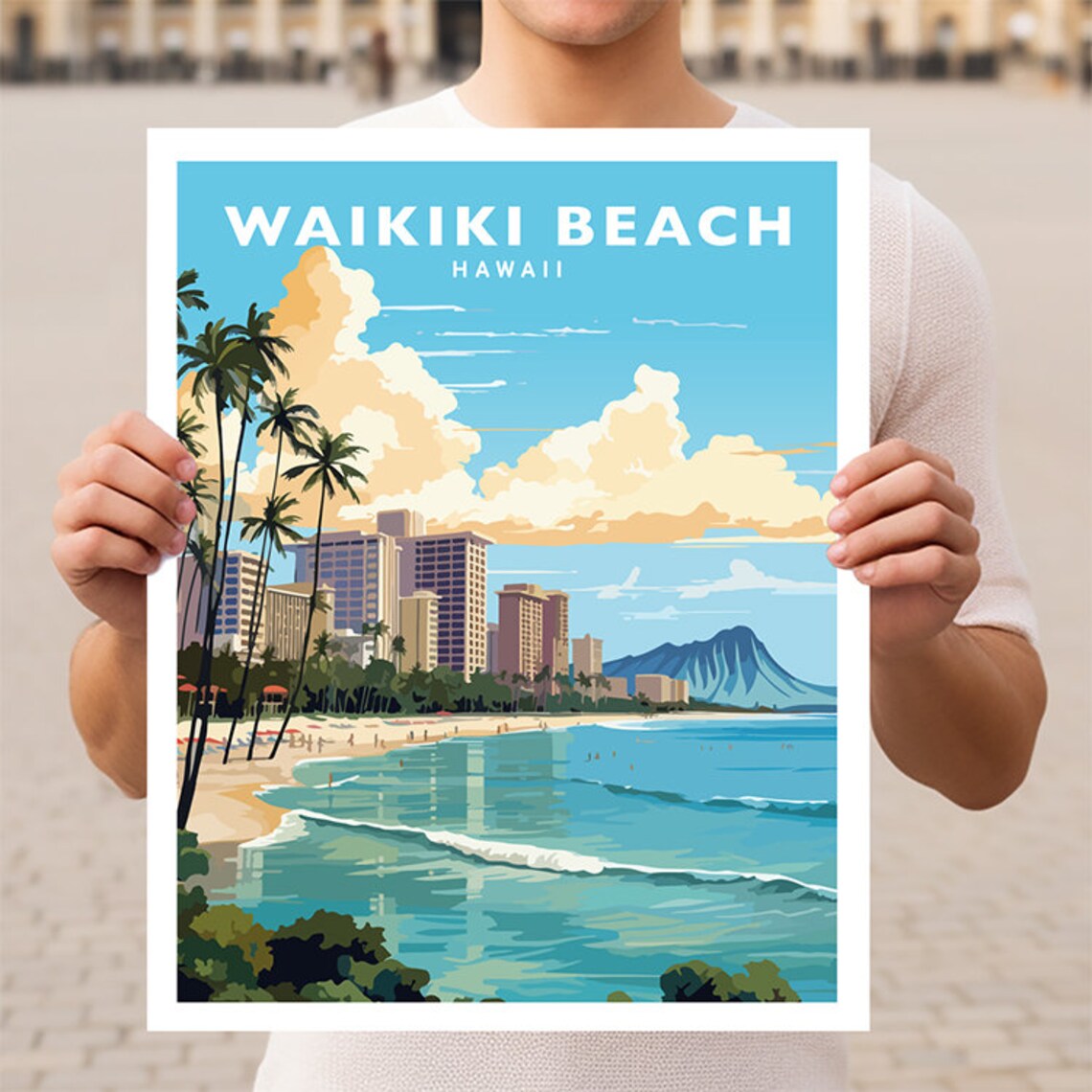 Waikiki Beach Hawaii Oahu Travel Poster Print
