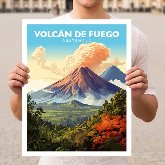 Volcan De Fuego Acatenango Volcano Travel Poster