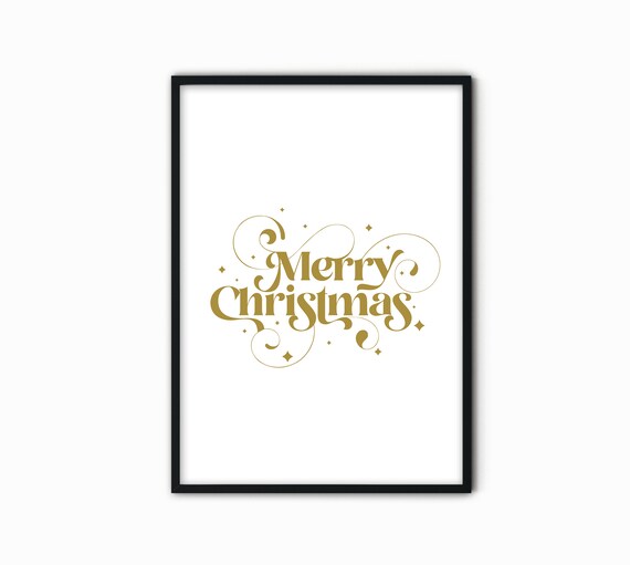 Merry Christmas Gold Swirl Script Elegant Holiday Decor Wall Art