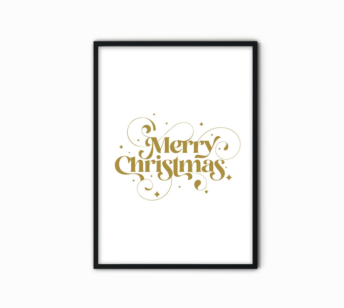 Merry Christmas Gold Swirl Script Elegant Holiday Decor Wall Art