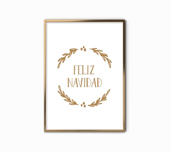 Feliz Navidad Gold Laurel Wreath Spanish Christmas Decor Wall Art