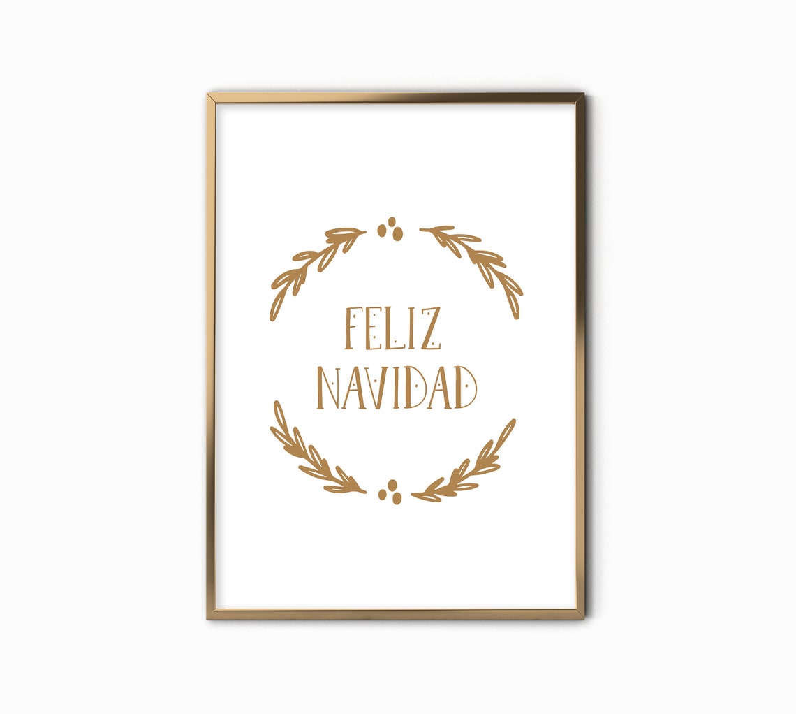 Feliz Navidad Gold Laurel Wreath Spanish Christmas Decor Wall Art