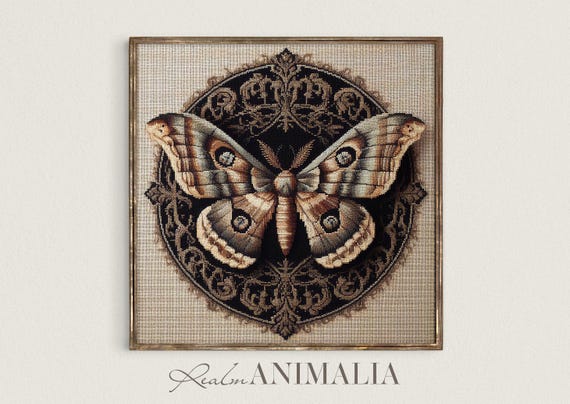 Moth Tapestry Square Art Print Textile Fabric Wall Art Needlepoint Art Dark Academia Art Prints Insect Art Illustration Np003