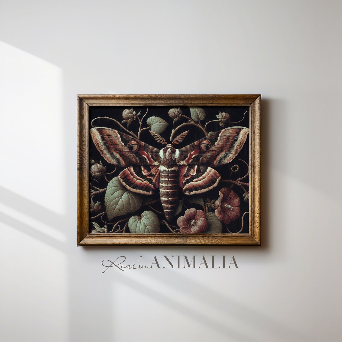 Dark Academia Moth Oil Painting Moody Botanical Rust Red Wings Vintage Poster - Image 2