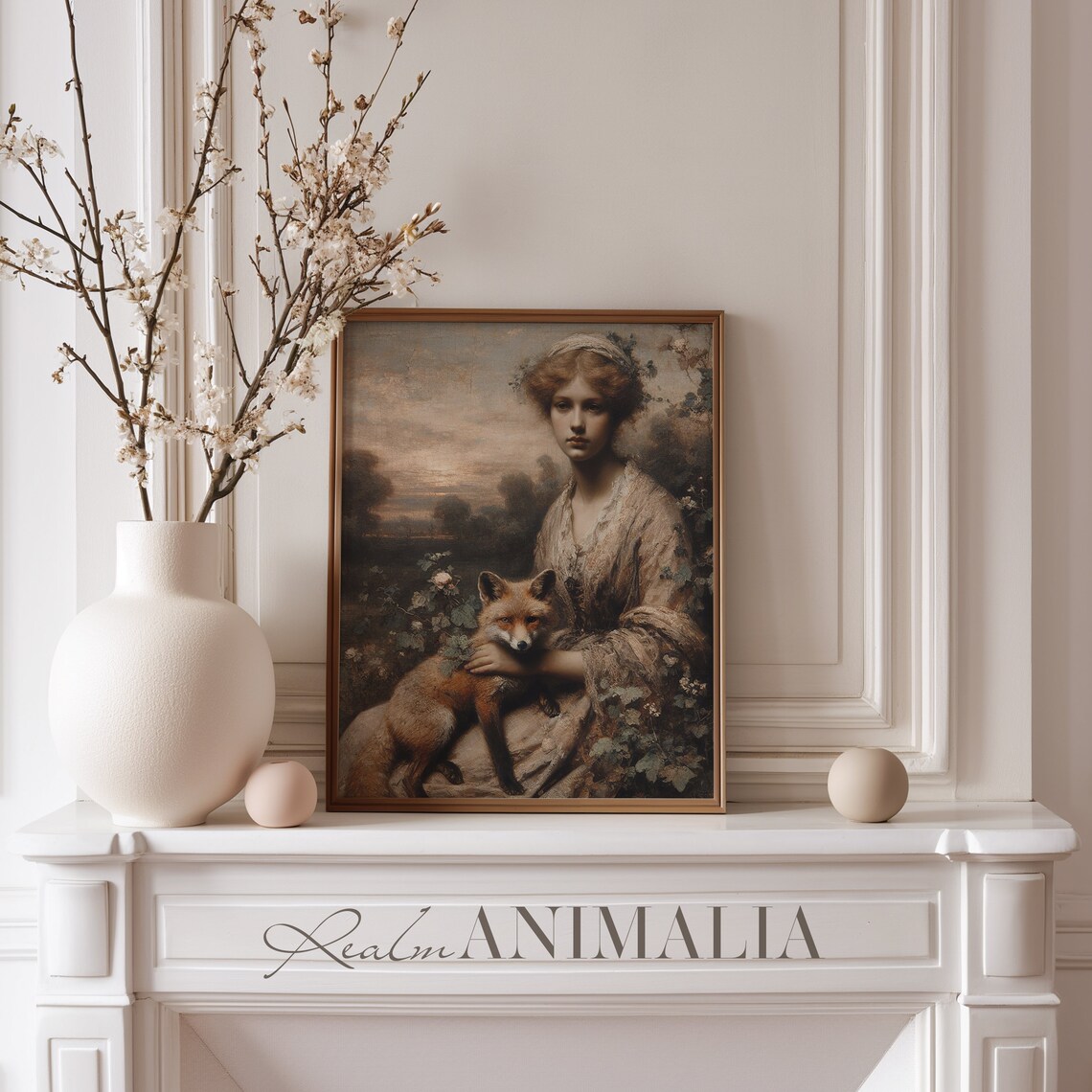 Woman With Fox Vintage Portrait Art Print - Image 3