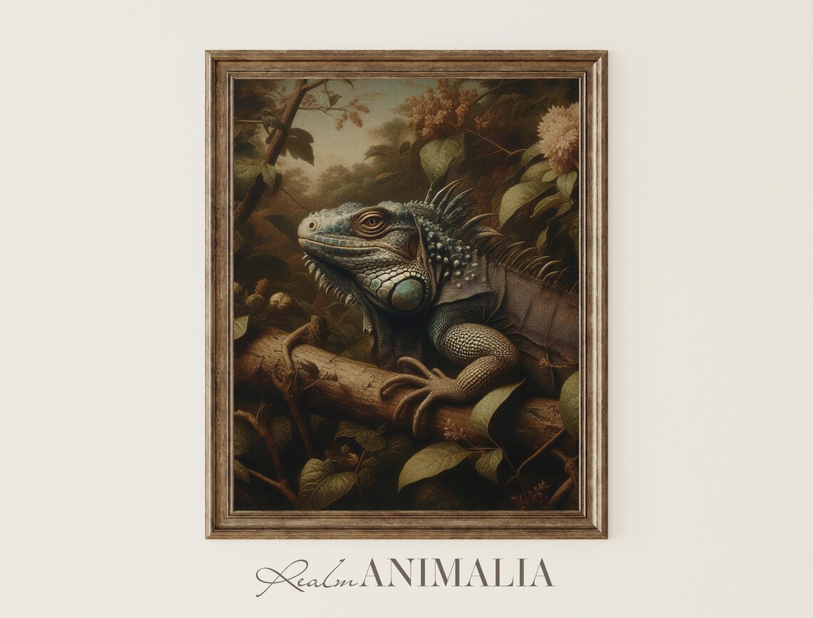 Iguana Vintage Reptile Botanical Wildlife Art Print