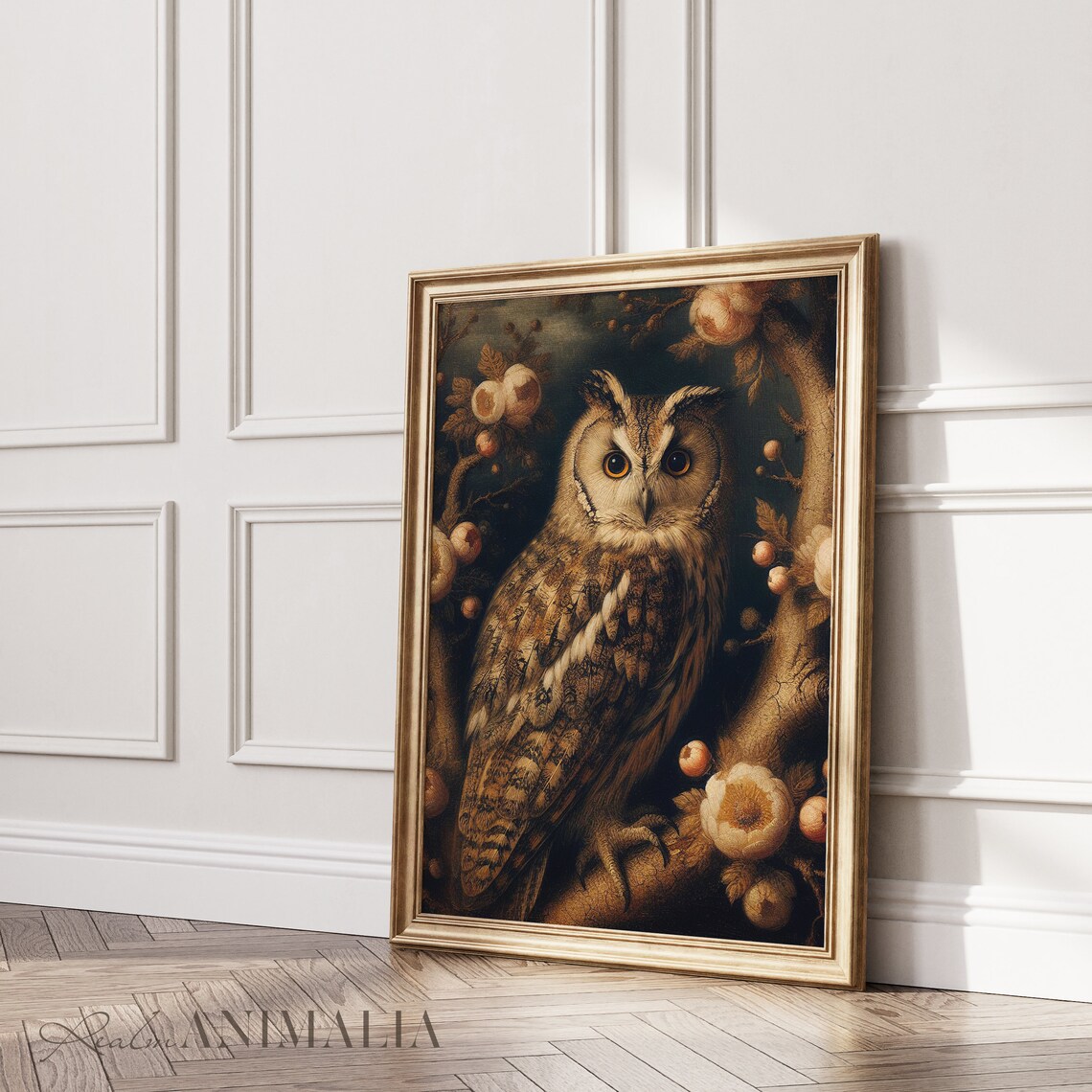 Moody Owl Among Blossom Branches Vintage Dark Botanical Bird Art Print - Image 3