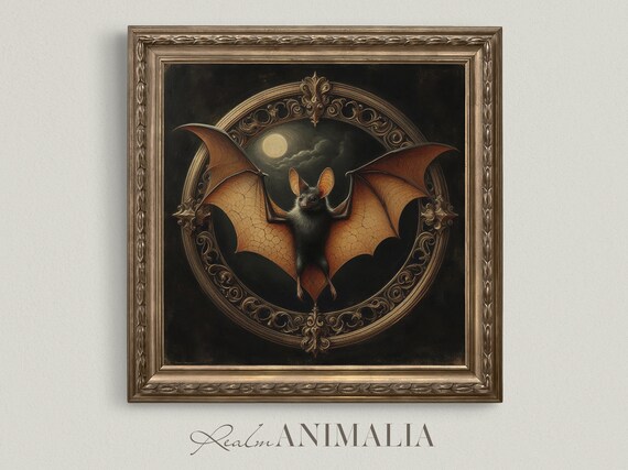 Moonlit Bat With Amber Wings Gothic Victorian Ornate Animal Art Print