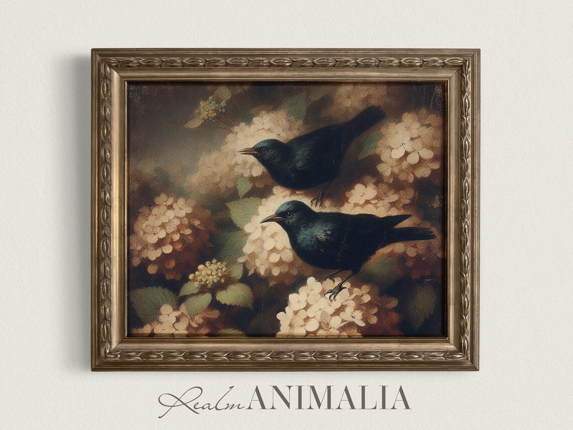 Blackbirds Vintage Bird Botanical Art Print