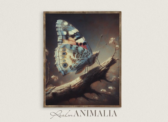 Vintage Butterfly Oil Painting Moody Rustic Butterfly Fine Art Print Vintage Insect Art Wall Decor Bf002