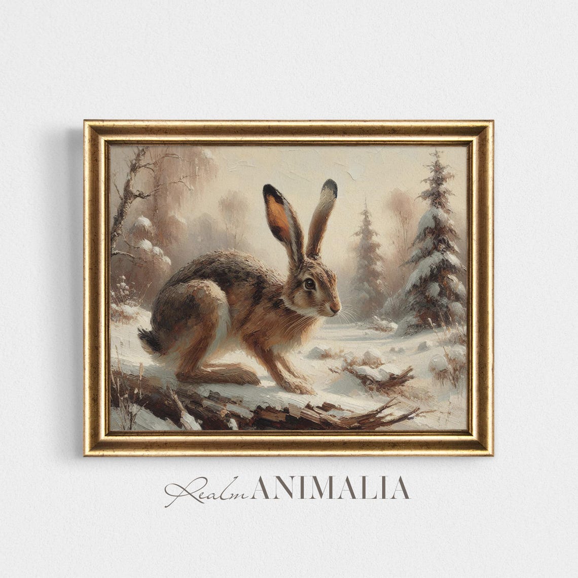 Brown Hare Running Through Snowy Winter Forest Wildlife Poster - Image 2