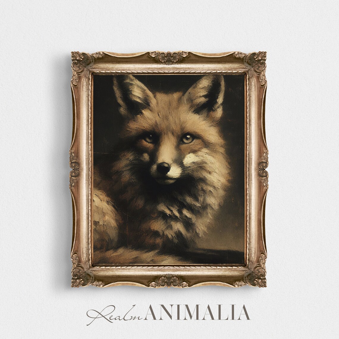 Vintage Fox Face Portrait Soft Golden Light Dark Moody Wildlife Art Poster - Image 3