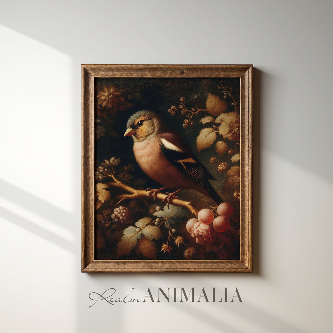 Moody Botanical Finch Bird Print Vintage Summer Floral Finch Wall Art Bird With Flowers Painting Fn001 - Image 4