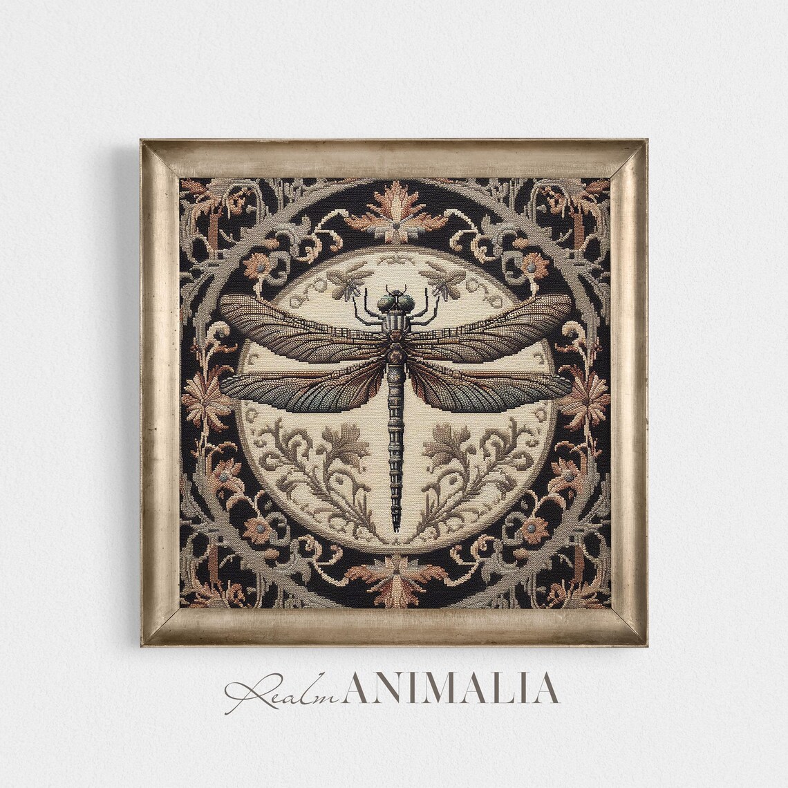 Vintage Dragonfly Tapestry Art Nouveau Floral Border Insect Square Art Print - Image 3