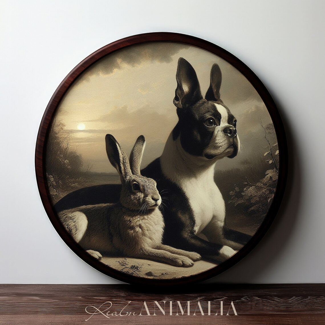 Boston Terrier And Hare Vintage Animal Friends Art Print - Image 3
