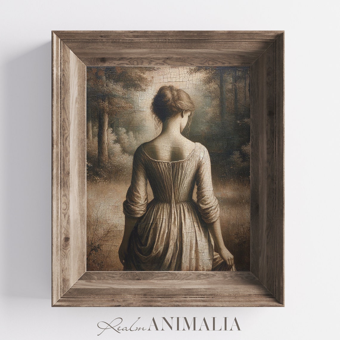 Vintage Woman Entering Woods Painting Neutral Vintage Female Figure Print Woman Antique Portrait Art Hu008 - Image 4