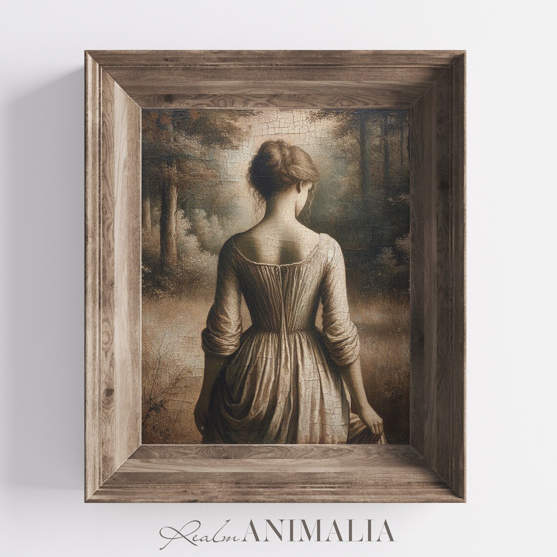 Vintage Woman Walking Into Forest From Behind Sepia Nostalgic Art Poster - Image 4